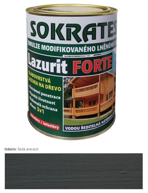 Sokrates Lazurit Forte tenkovrstvová olejová lazúra Šedá antracit 9 kg